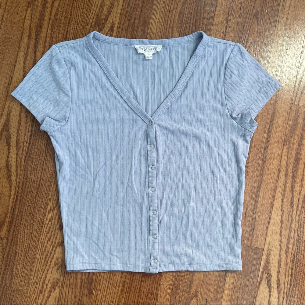 Pink Rose Light Gray Button-Up Shirt
